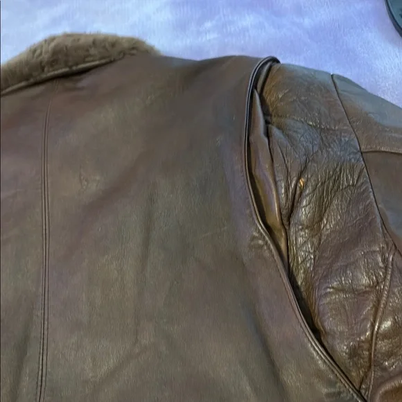 Brown Leather Bomber Jacket with Fleece Collar - Picture 8 of 16